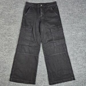 American Eagle High Rise Baggy Wide Leg Cargo Jeans Womens 6 SHORT Stretch Black